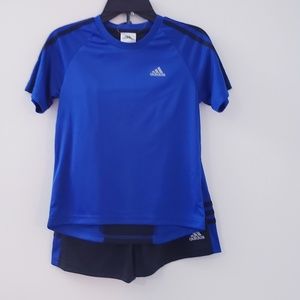 Adidas boys blue athletic top and short set
